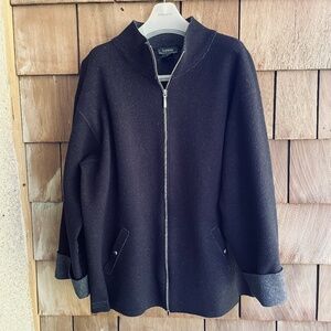 LAUREN Ralph Lauren Black/Gray Worsted Wool Blend Zip Up Jacket Size 2X